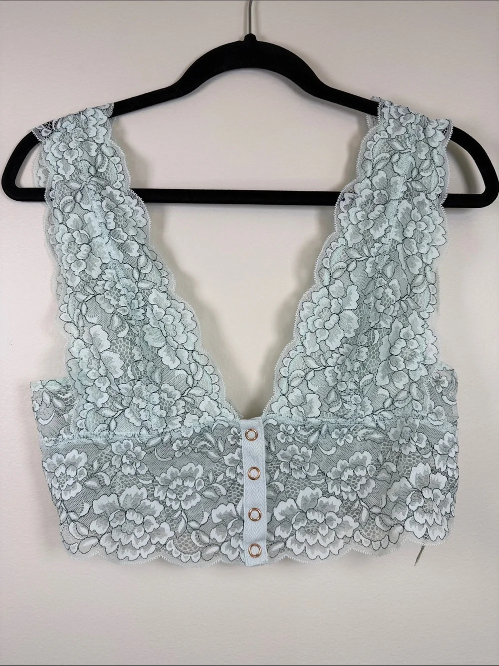 Free People Heartbreaker Lace Brami Bralette Sea Blue Floral Size M